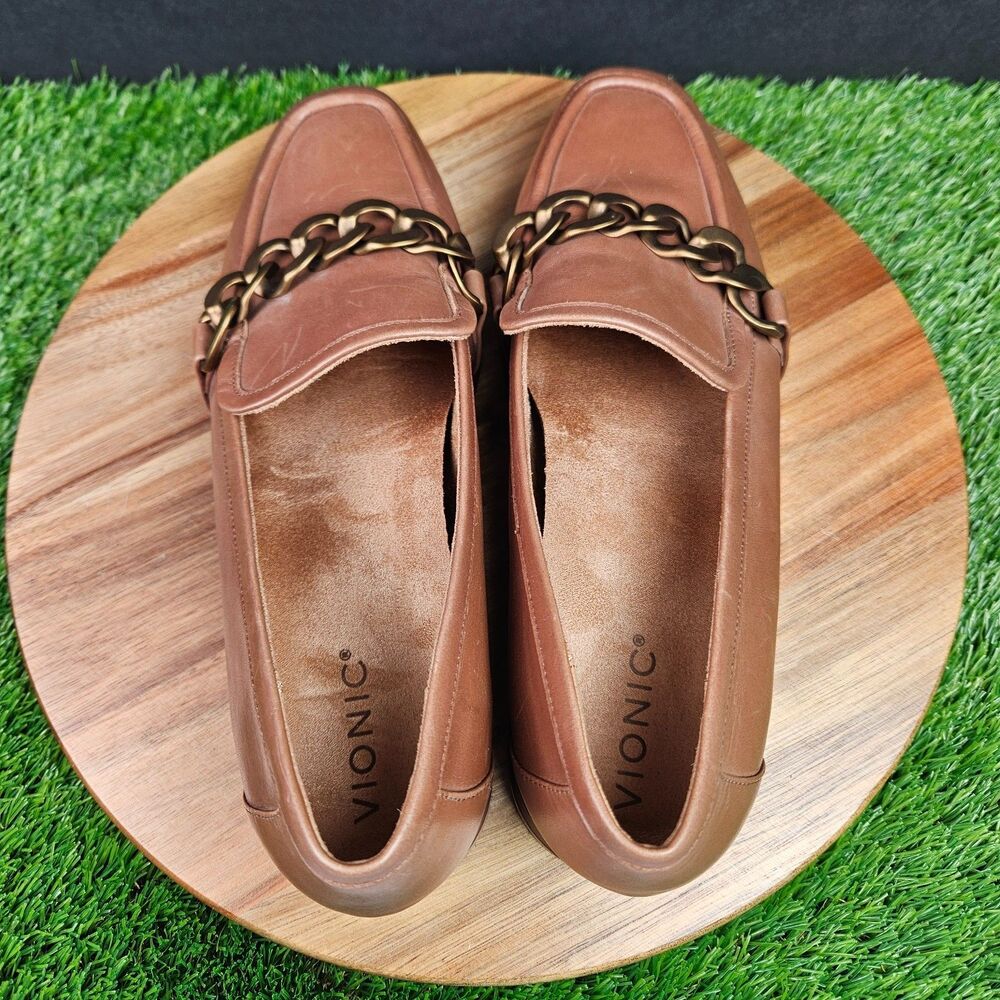 Vionic Mizelle Shoes Womens Size 10 Brown Chain Loafer Leather Comfort Slip On - Picture 9 of 13